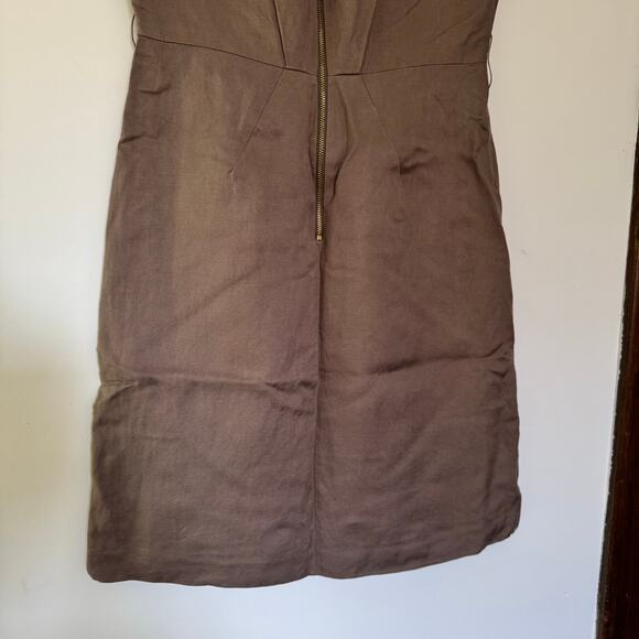 Linen Blend Antonio Melani Taupe Sleeveless Knee Length Dress - Picture 6 of 10